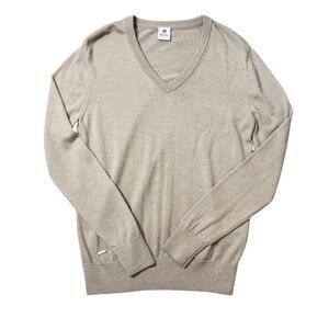 Daily Sports Sweden 100% Merino Wool Tan V‎ Neck Pullover Knit Sweater Size S